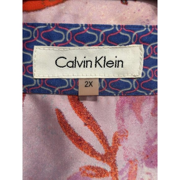 Calvin Klein Womens Floral Button-Up Blouse Watercolor Long Sleeve Sz 2X - Picture 5 of 9